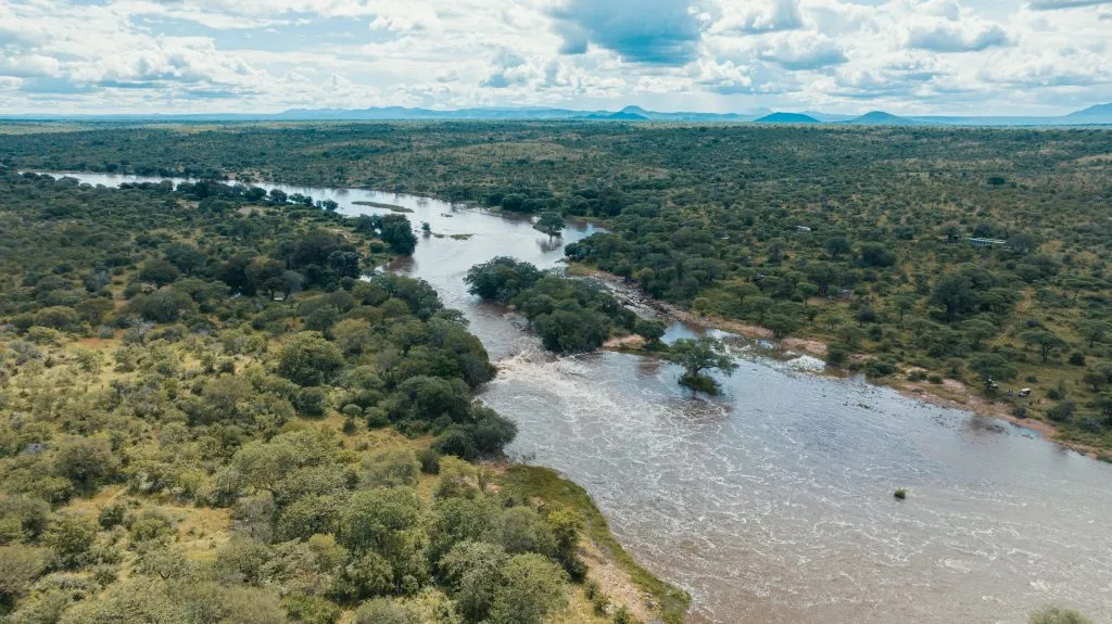 Luchtfoto van Nyerere nationaal park in Tanzania