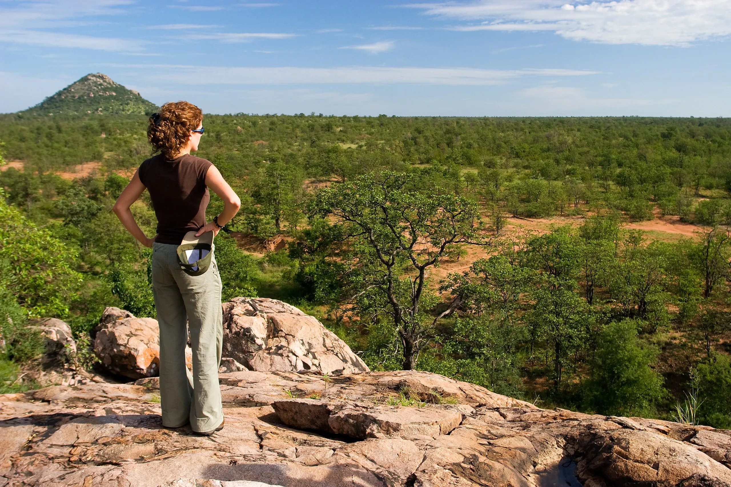 Tourist auf einer Safari in der Savanne des Krüger-Nationalparks
